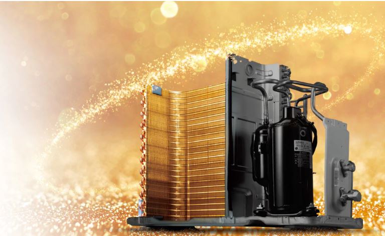 8. Máy lạnh LG hoạt động bền bỉ với dan tản nhiệt đồng và lớp phru Gold Fin