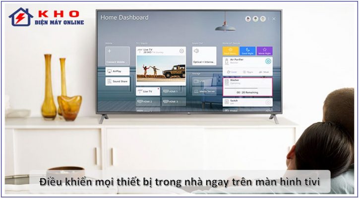 AI ThinQ cho phép điều khiển các thiết bị thông minh trong nhà như: Máy lạnh, tủ lạnh, máy giặt,.. ngay trên màn hình TV