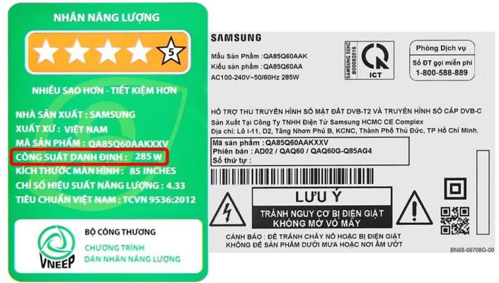 2. Tivi Samsung 85 inch có công suất bao nhiêu?