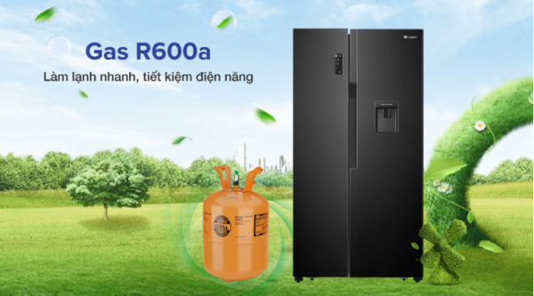 3. Tủ lạnh 550 lít Casper side by side giá rẻ sử dụng gas R600a giúp làm lạnh nhanh và tiết kiệm năng lượng