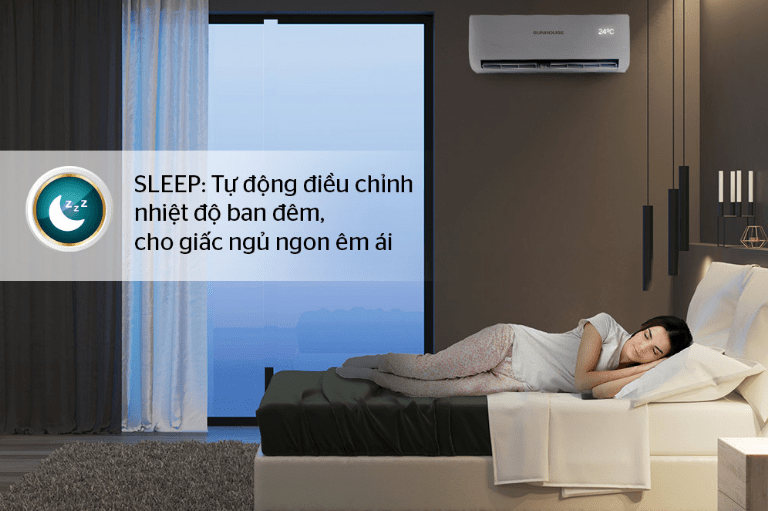 7. Điều hoà Sunhouse SHR-AW09C210 có chế độ SLEEP tự động điều chỉnh nhiệt độ ban đêm thông minh