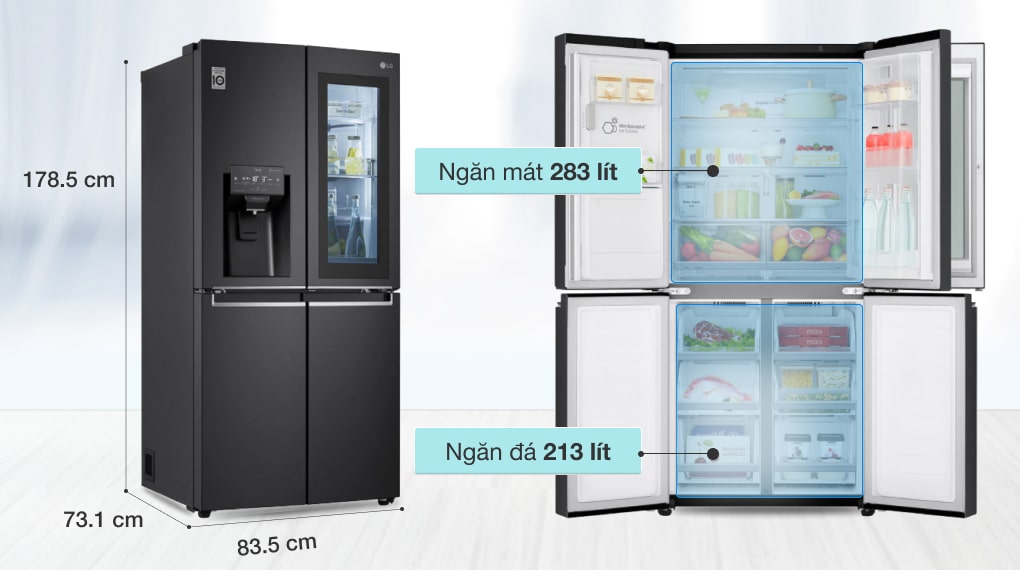 1. Tủ lạnh LG GR-X22MB thiết kế dung tích 496 lít phù hợp với giá đình từ 4-5 người