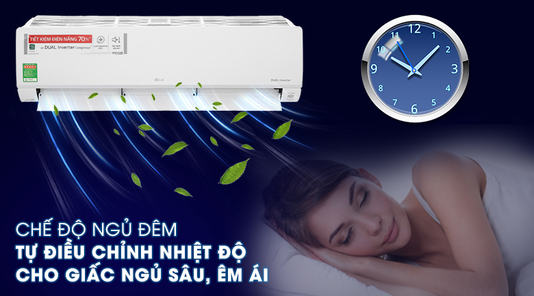 7. Chế độ ngủ đêm giúp máy lạnh LG giá rẻ có thể tự điều chỉnh nhiệt độ phù hợp