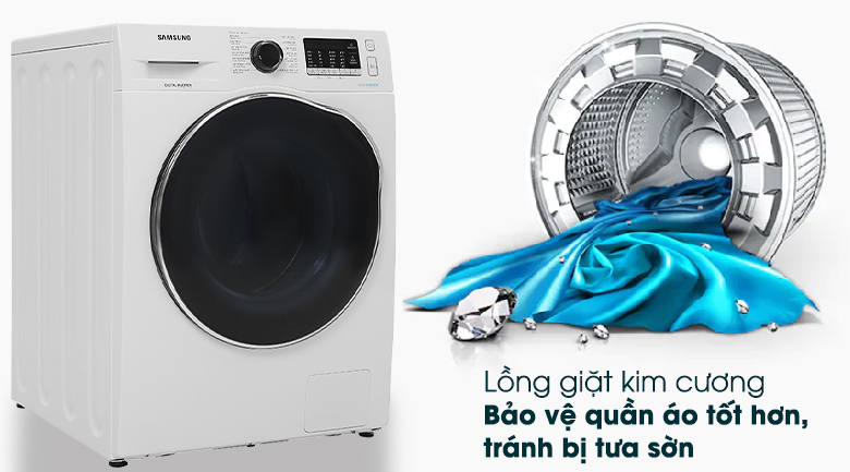Máy giặt sấy WD95J5410AW/SV bảo vệ quần áo với lồng giặt kim cương