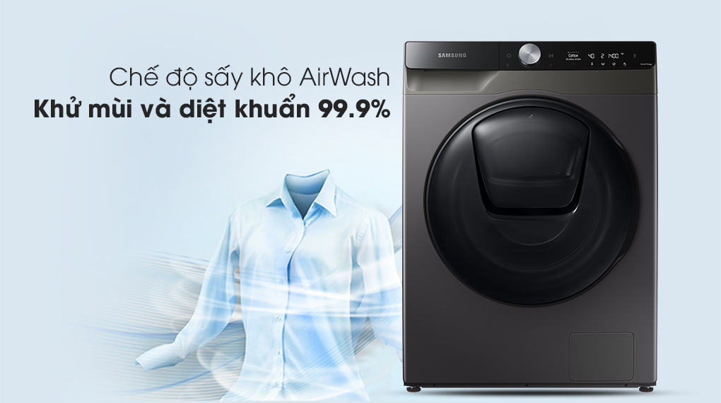 Kết hợp giặt, sấy khô với AirWash khử mùi, diệt khuẩn đến 99.9%