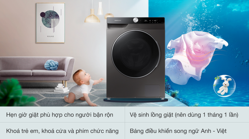 Máy giặt sấy Samsung Inverter WD12TP34DSX/SV - Sử dụng tiện nghi với nhiều tiện ích