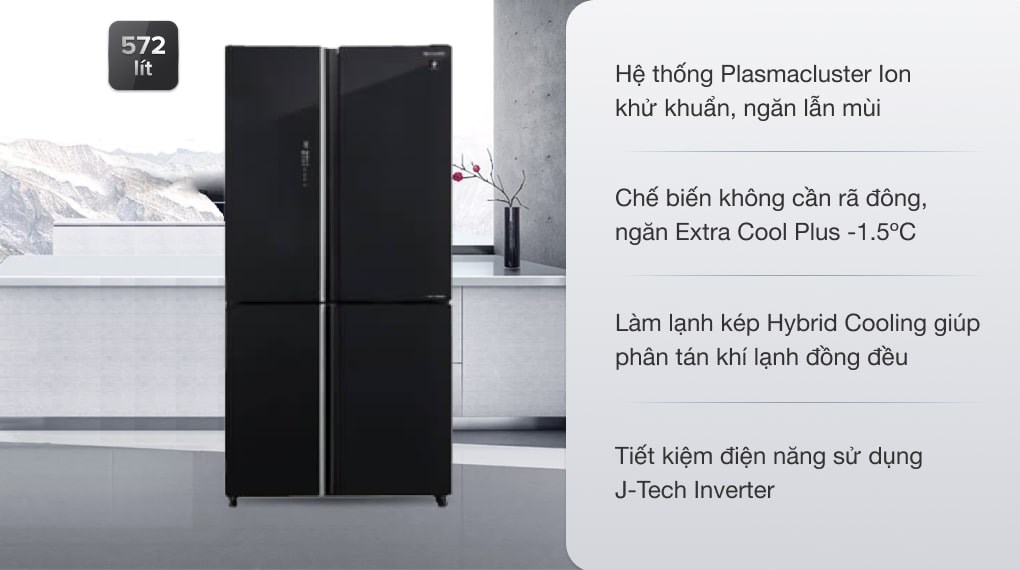 3. Tủ lạnh Sharp Inverter 572 lít SJ-FXP640VG-BK