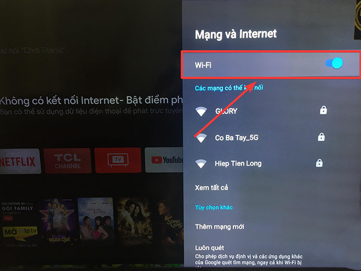 Bị lỗi Wifi hoặc tivi 65 inch TCL chưa kết nối Wifi