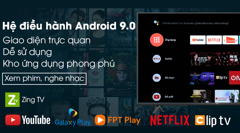Tivi TCL 65 inch 65P615 sử dụng với hệ điều hành Android 9.0