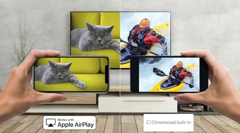 9. Chức năng chiếu màn hình điện thoại lên tivi nhờ ứng dụng Chromecast ( Android ) và AirPlay 2 (Iphone)