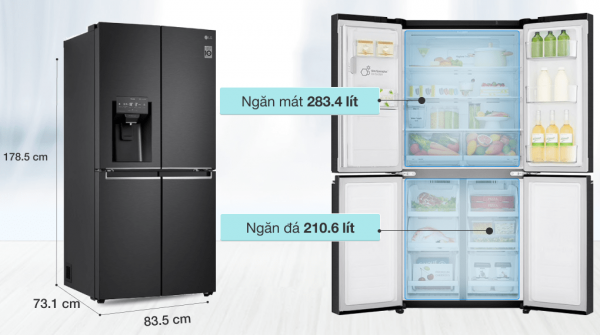 1. Thiết kế tủ lạnh LG GR-D22MB dung tích 494 lít phù hợp với gia đình 4-5 thành viên