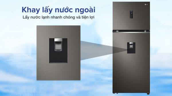2. Thiết kế tủ lạnh LG 374 lít tiện lợi với ngăn lấy nước bên ngoài và chế độ làm đá tiết kiệm