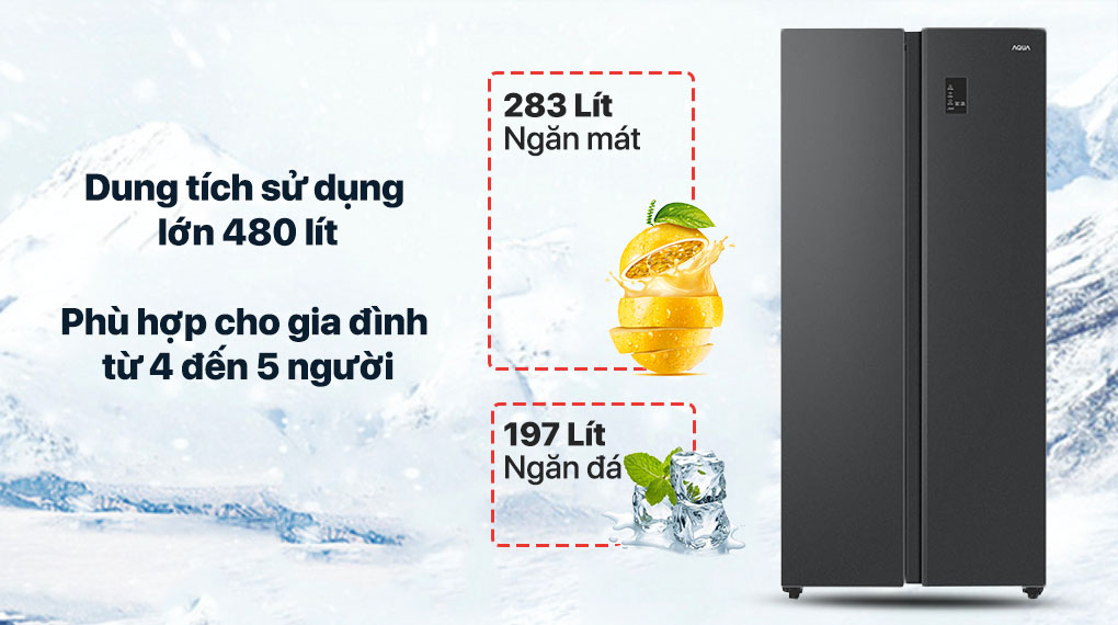 9. Tủ lạnh Aqua AQR-S480XA BL phù hợp cho gia đình từ 4 đến 5 người