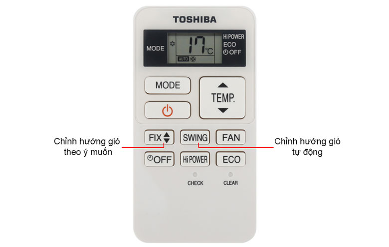 5. Sử dụng điều khiển điền hòa Toshiba 1 chiều để chỉnh hướng gió