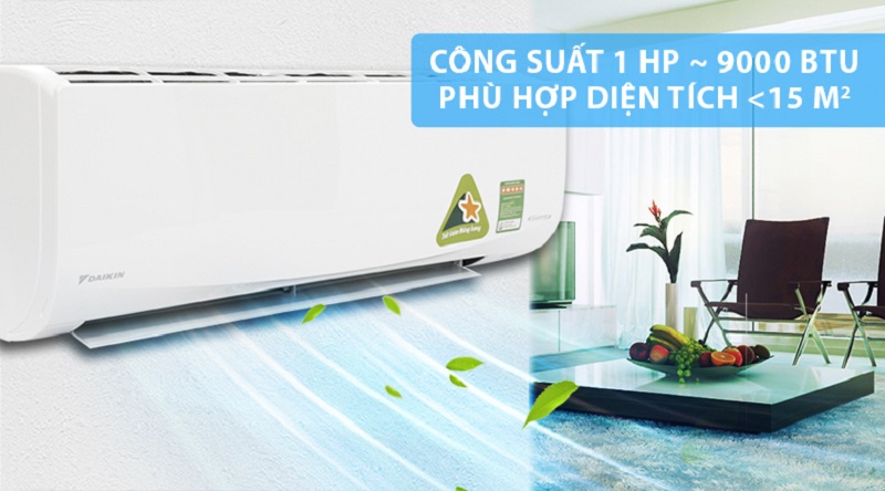 Công suất làm lạnh 9000BTU rất thích hợp với những không gian có diện tích dưới 15 m2 của nhà bạn