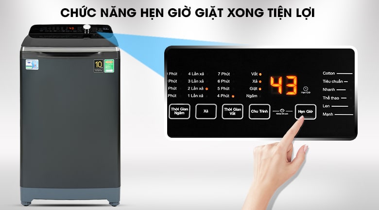 6. Chức năng hẹn giờ giặt thuận tiện trên máy giặt AQW-DR105FT BK 