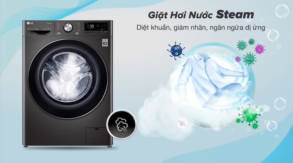 7. Máy giặt LG Inverter FV1410S3B  Ngăn dị ứng da, tiêu diệt vi khuẩn nhờ công nghệ giặt hơi nước Steam