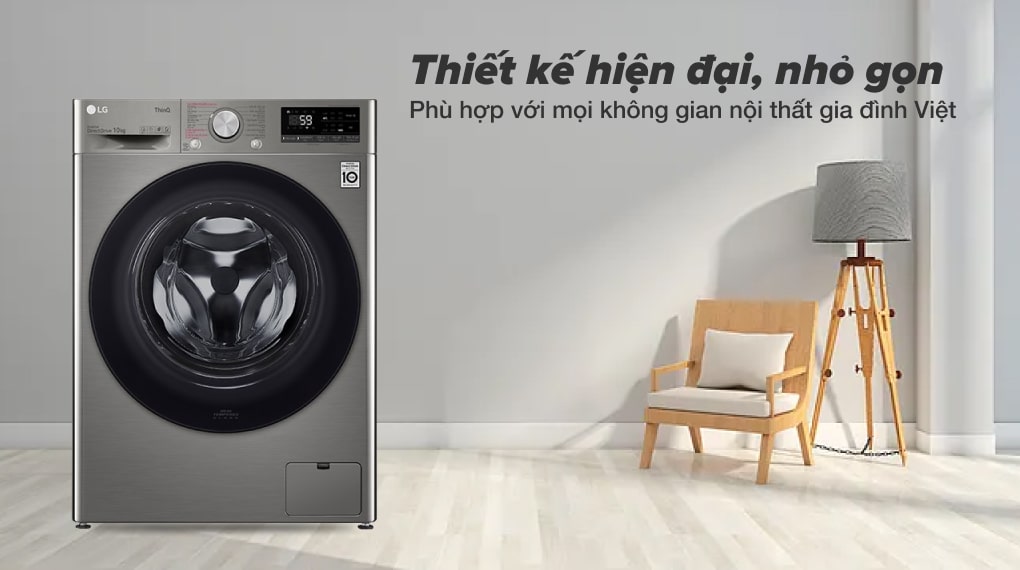 1. Máy giặt LG Inverter 10 kg FV1410S4P thiết kế hiện đại, nhỏ gọn với gam màu tinh tế