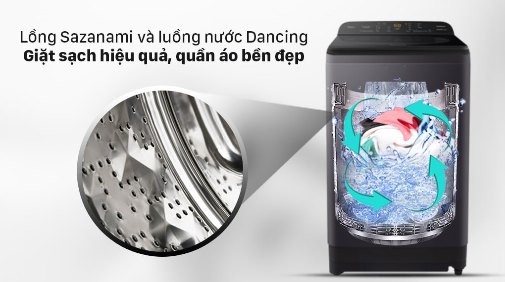 6. Lồng giặt Sazanami kết hợp luồng nước Dancing Water Flow bảo vệ quần áo