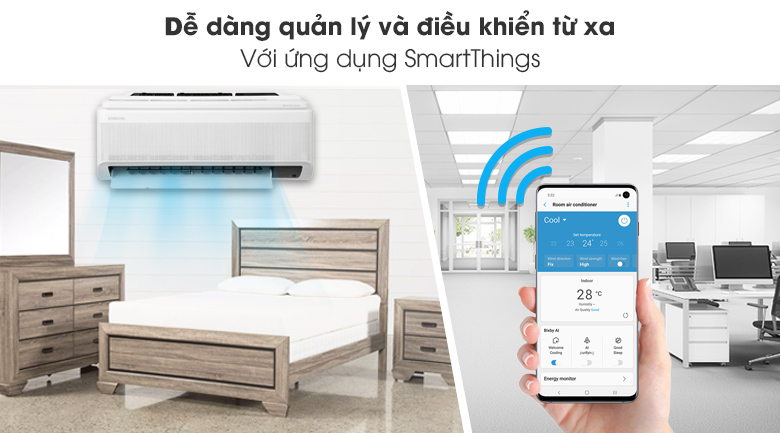 3. Điều hoà Samsung giá rẻ sở hữu ứng dụng SmartThings giúp bạn dễ dàng điều khiển qua điện thoại thông minh