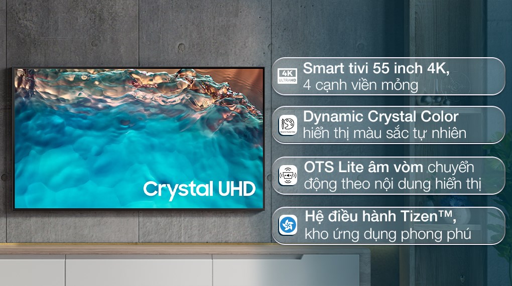 3. Tivi Samsung UA55BU8000 4K Crystal UHD 55 inch 