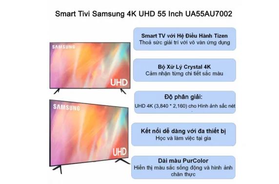 Smart Tivi Samsung 4K Crystal UHD 55 inch UA55AU7002