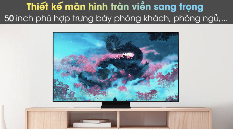 1. Tivi Samsung QA50QN90A có thiết kế sang trọng, đường nét tinh tế, màn hình tràn viền 4 cạnh ấn tượng