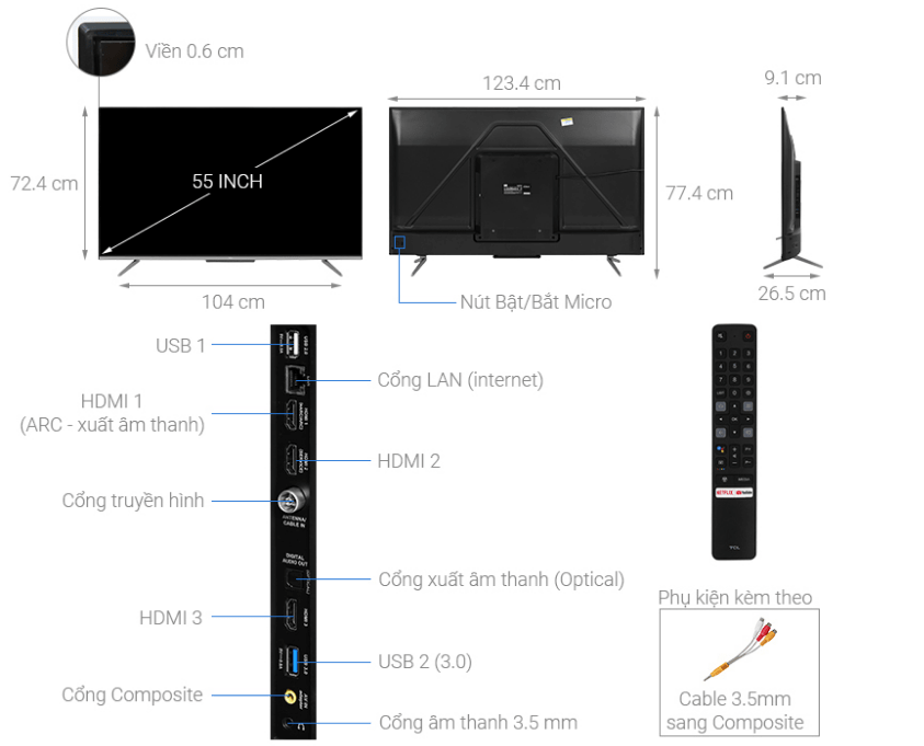 1. 55P725 | Thông số kỹ thuật của tivi TCL giá rẻ