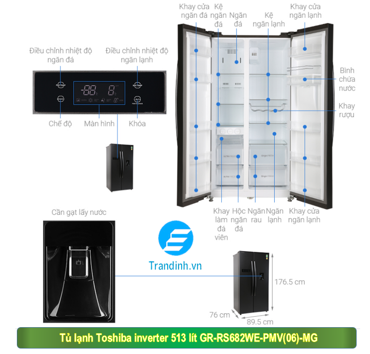 Hình ảnh tổng quan tủ lạnh Toshiba Inverter 513 lít GR-RS682WE-PMV(06)-MG