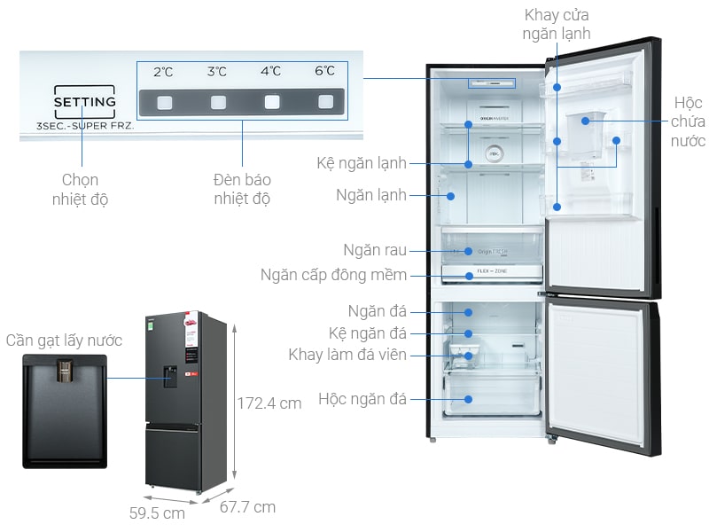1. Phác hoạ tổng quát tủ lạnh Toshiba GR-RB405WE-PMV(06)-MG