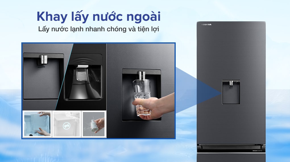 9. Khay lấy nước tự động ở bên ngoài tiện ích trên tủ lạnh Toshiba GR-RB405WE-PMV(06)-MG