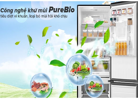 Công nghệ PureBio khử mùi, kháng khuẩn tiện ích trên tủ lạnh Toshiba GR-RB410WE PMV(37)-SG