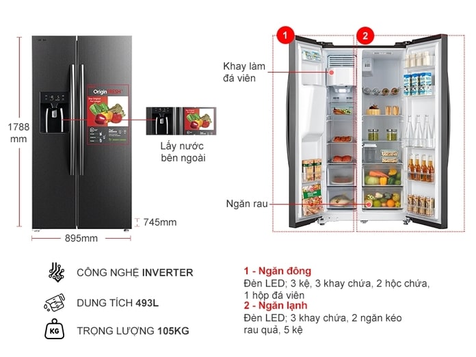 Hình ảnh tổng quát tủ lạnh Toshiba GR-RS637WE-PMV(06)-MG