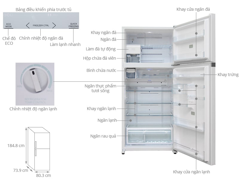 1. Hình ảnh tổng quát tủ lạnh Toshiba Inverter 600 lít GR-WG66VDAZ