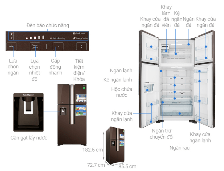 1. Tổng quan tủ lạnh Hitachi 540 lít inverter R-FW690PGV7 GBW