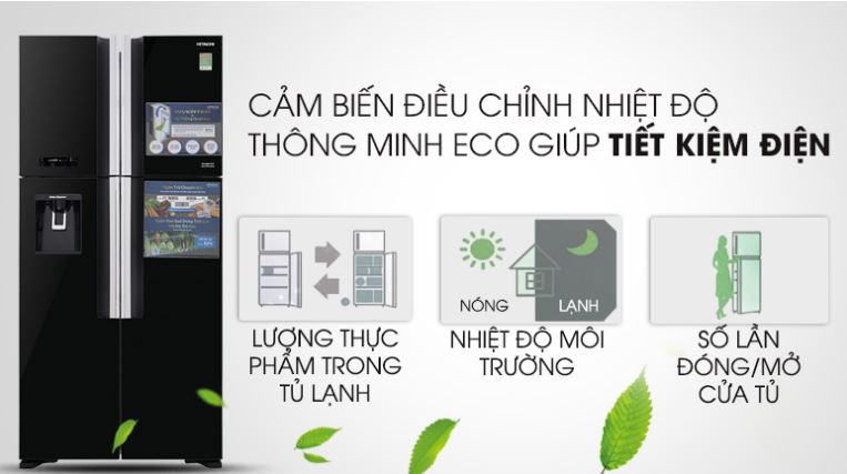 5. Tủ lạnh Hitachi R-FW690PGV7X sở hữu tính năng cảm biến nhiệt ECO tối ưu hóa năng lượng hiệu quả