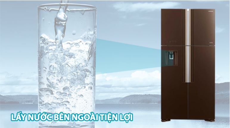 8. Tủ lạnh Hitachi tiện lợi cùng bộ phận thiết kế lấy nước bên ngoài 