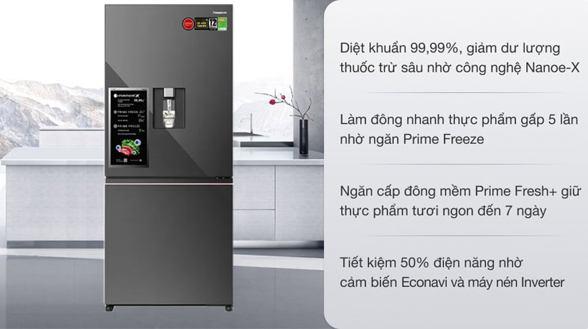 2. Tủ lạnh Panasonic mặt gương NR-BW530XMMV 500 lít Inverter