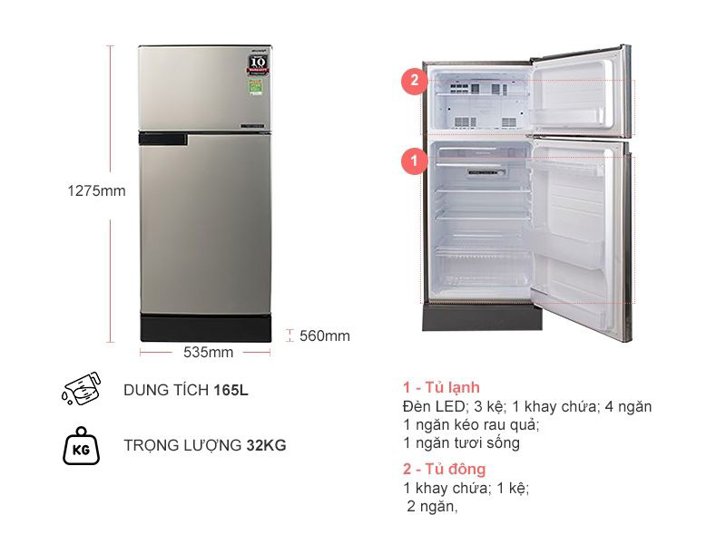 1. Kích thước tủ lạnh dưới 150 lít là bao nhiêu?