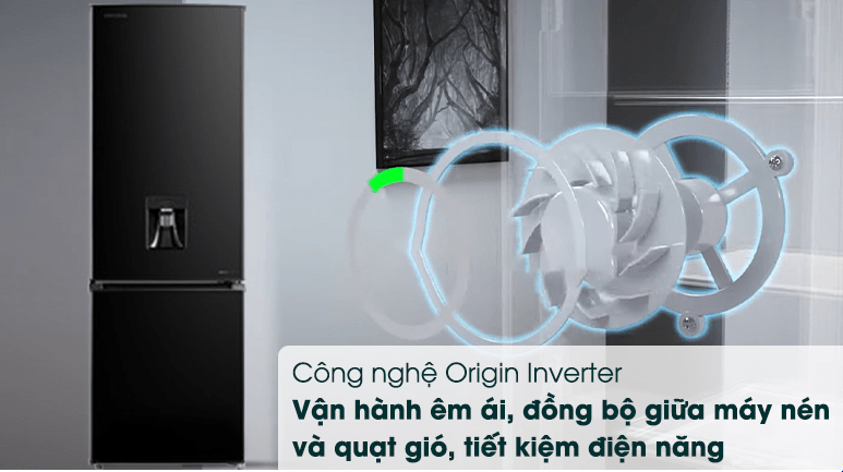Công nghệ Origin Inverter trên tủ lạnh Toshiba RB345WE-PMV(30) BS giúp tiết kiệm điện tối ưu