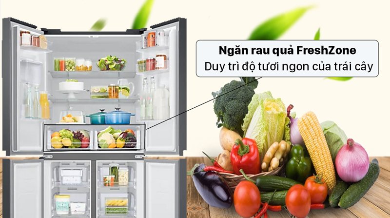 10. Ngăn rau củ trên tủ lạnh Samsung RF48A4010M9/SV giúp duy trì độ tương ngon