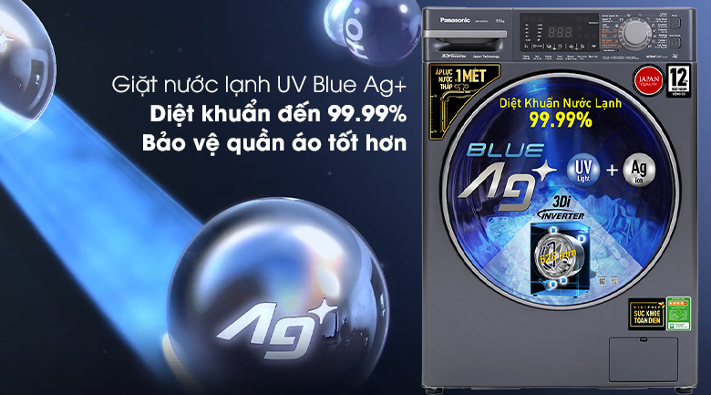 Máy giặt Panasonic NA-V95FX2BVT diệt khuẩn nhờ giặt nước lạnh UV Blue Ag+