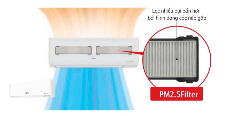 Fujitsu ASAG12CPTA-V giúp lọc sạch không khí, loại bỏ vi khuẩn, bảo vệ sức khỏe nhờ hệ thống lọc bụi mịn PM2.5 hiện đại 