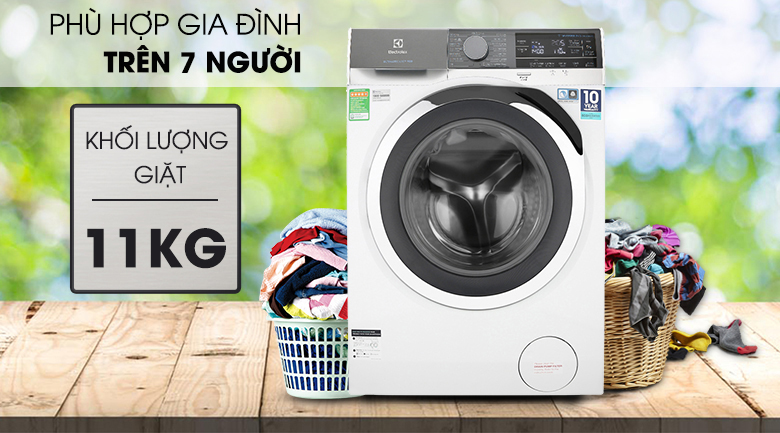 Máy giặt Electrolux sở hữu khối lượng giặt lớn 11 kg, phù hợp cho gia đình đông người