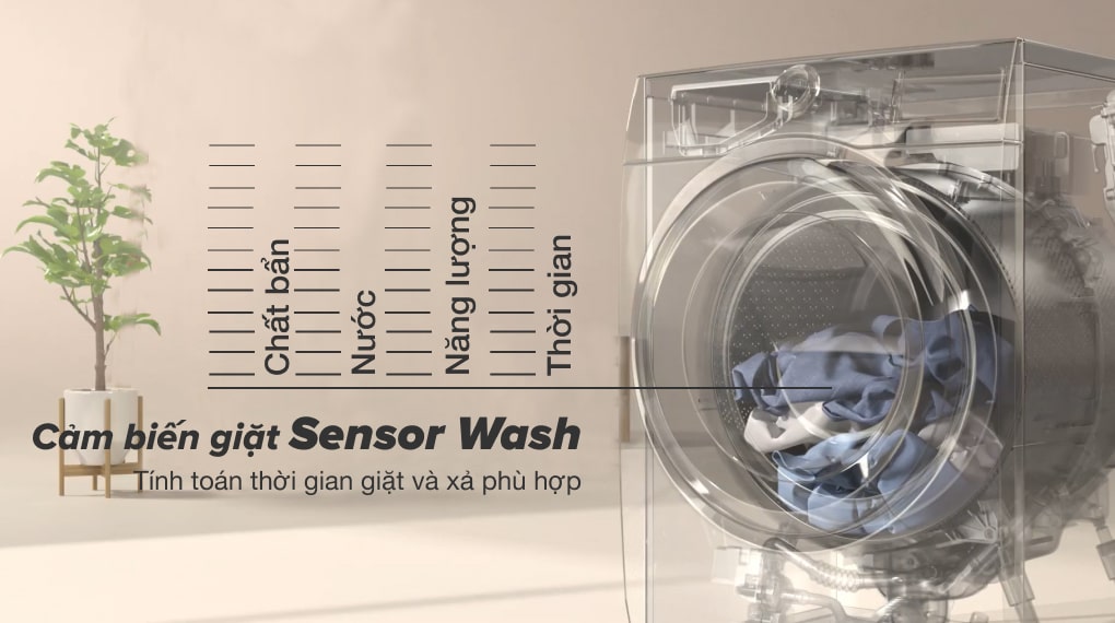 7. Công nghệ cảm biệt giặt Sensor Wash tự điều chỉnh thời gian giặt và xả phù hợp