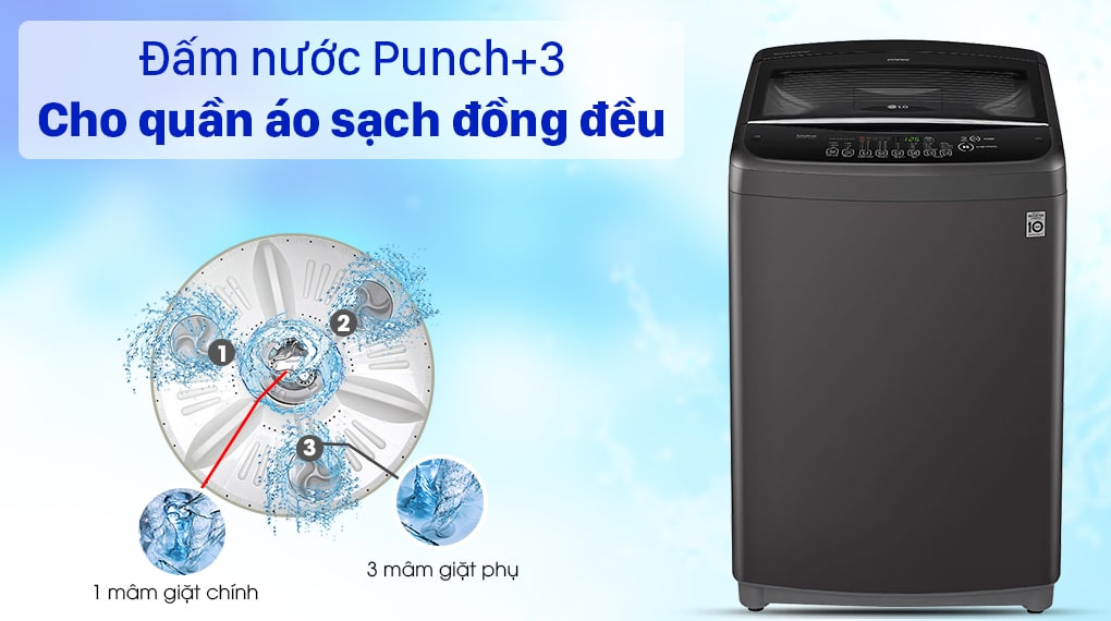 Công nghệ đấm nước Punch+3 giặt sạch đồng đều quần áo