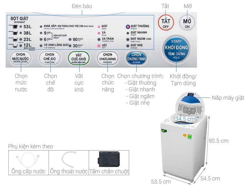 1. Về cấu trúc máy giặt 7kg Toshiba AW-A800SV WB