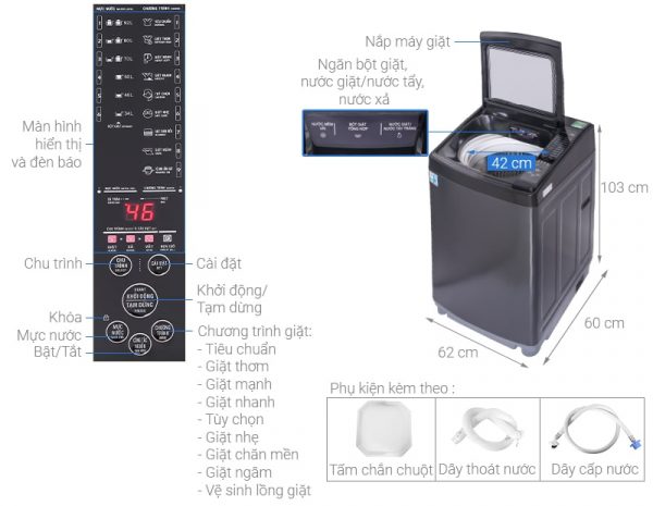 2. Hình ảnh tổng quát máy giặt Aqua AQW-FW120GT.BK 12kg 