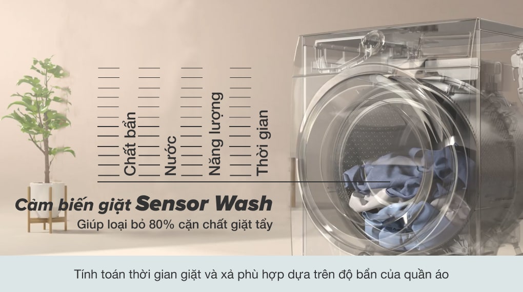 6. Máy giặt EWF1042R7SB sở hữu Công nghệ Sensor Wash với cảm biến AI loại bỏ 49 loại vết bẩn cứng đầu