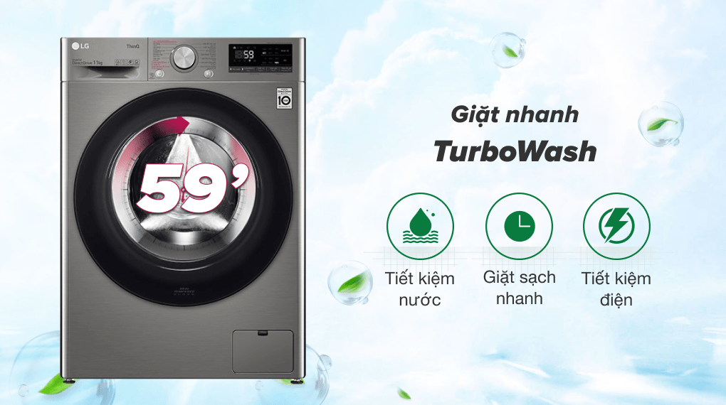 Máy giặt LG FV1411S4P giặt sạch và nhanh hơn với công nghệ Turbo Wash